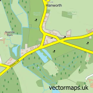 Street map sample of Hanworth, Norfolk
