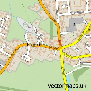Street map sample of Harworth, Nottinghamshire