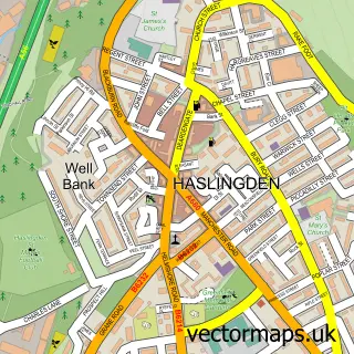 Street map sample of Haslingden, Lancashire