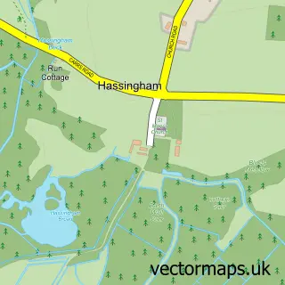 Street map sample of Hassingham, Norfolk