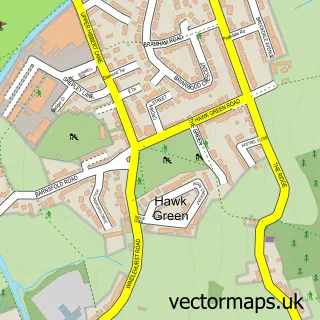 Street map sample of Hawk Green, Greater Manchester