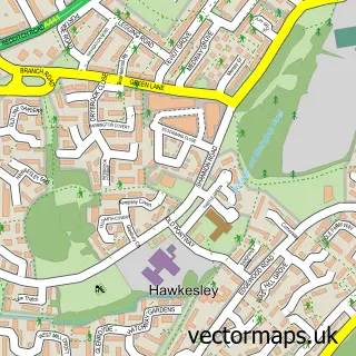Street map sample of Hawkesley, West Midlands