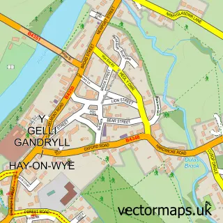 Street map sample of Hay on Wye, Powys
