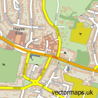 Street map sample of Hayes End, Greater London