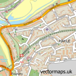 Street map sample of Hayle, Cornwall