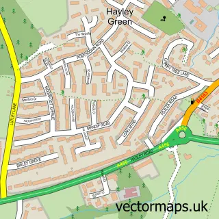 Street map sample of Hayley Green, West Midlands