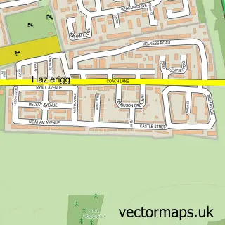 Street map sample of Hazlerigg Village, Tyne & Wear