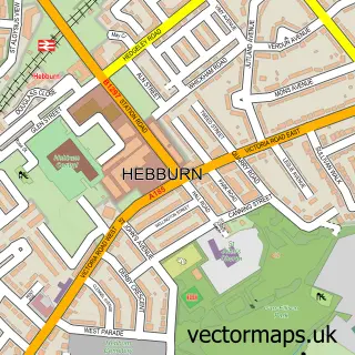 Street map sample of Hebburn, Tyne & Wear