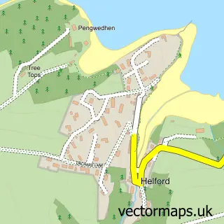 Street map sample of Helford, Cornwall