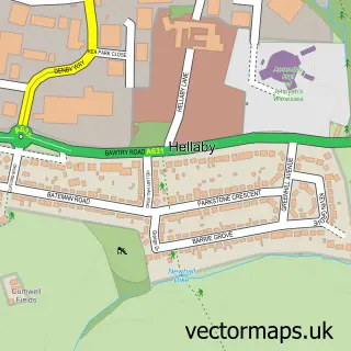Street map sample of Hellaby, South Yorkshire