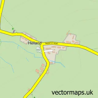 Street map sample of Helland, Cornwall