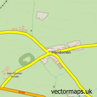 Street map sample of Hendomen, Powys