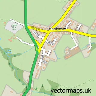 Street map sample of Henfynyw, Dyfed