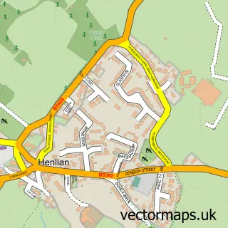 Street map sample of Henllan, Clwyd