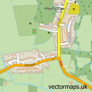 Street map sample of Heol-y-cyw, Mid Glamorgan