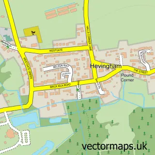 Street map sample of Hevingham, Norfolk