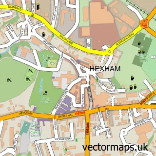 Street map sample of Hexham, Northumberland