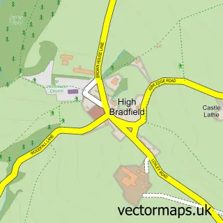 Street map sample of High Bradfield, South Yorkshire