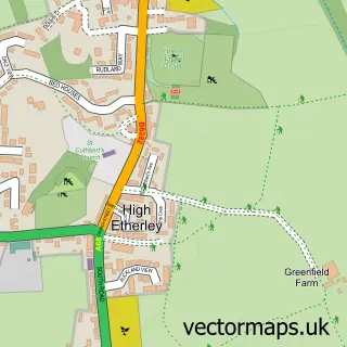 Street map sample of High Etherley, Durham