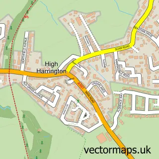 Street map sample of High Harrington, Cumbria