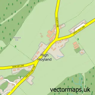 Street map sample of High Hoyland, South Yorkshire