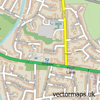 Street map sample of High Lane, Greater Manchester