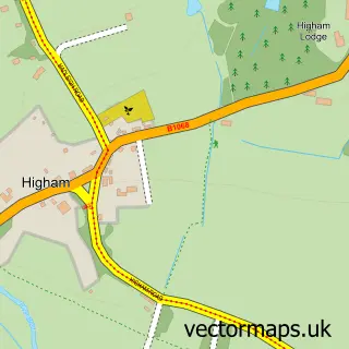 Street map sample of Higham, Suffolk