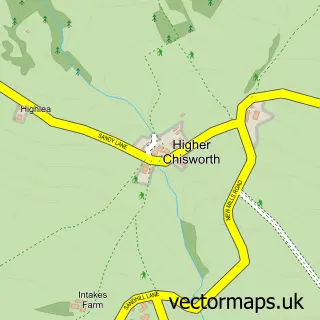 Street map sample of Higher Chisworth, Derbyshire