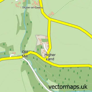 Street map sample of Higherland, Cornwall