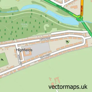 Street map sample of Highfields, South Yorkshire