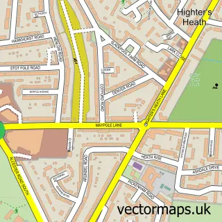 Street map sample of Highters Heath, West Midlands