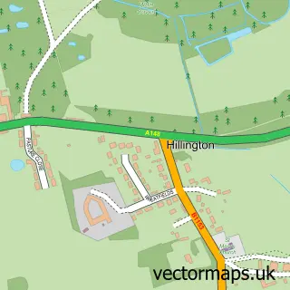 Street map sample of Hillington, Norfolk