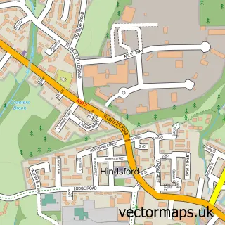 Street map sample of Hindsford, Greater Manchester