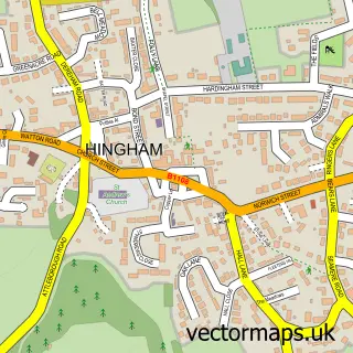 Street map sample of Hingham, Norfolk