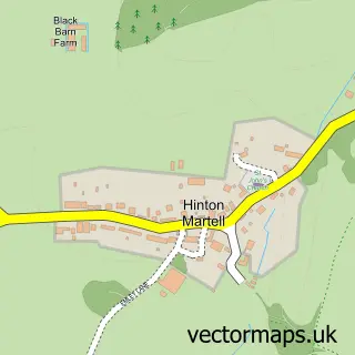 Street map sample of Hinton Martell, Dorset