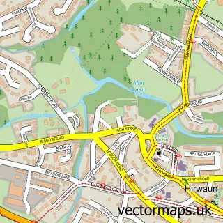 Street map sample of Hirwaun, Mid Glamorgan