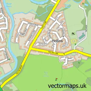 Street map sample of Hollins, Greater Manchester