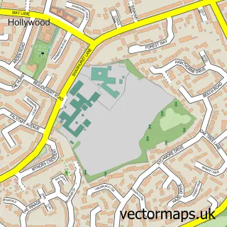 Street map sample of Hollywood, Worcestershire