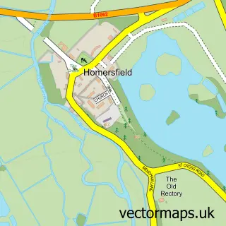 Street map sample of Homersfield, Suffolk