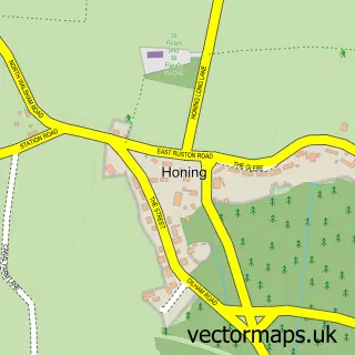Street map sample of Honing, Norfolk