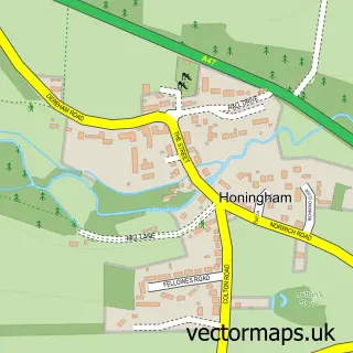 Street map sample of Honingham, Norfolk
