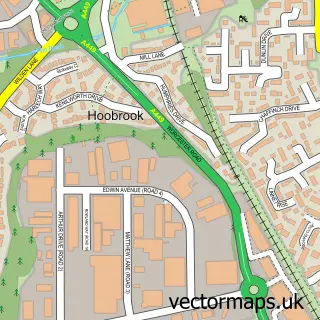 Street map sample of Hoobrook, Worcestershire