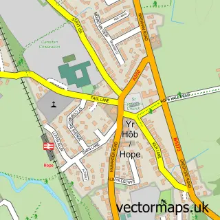 Street map sample of Hope, Clwyd