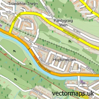 Street map sample of Hopkinstown, Mid Glamorgan
