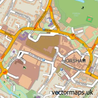 Street map sample of Horsham, West Sussex