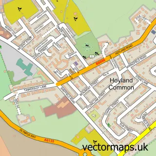 Street map sample of Hoyland Common, South Yorkshire