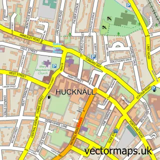 Street map sample of Hucknall, Nottinghamshire
