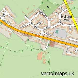 Street map sample of Hulland Ward, Derbyshire