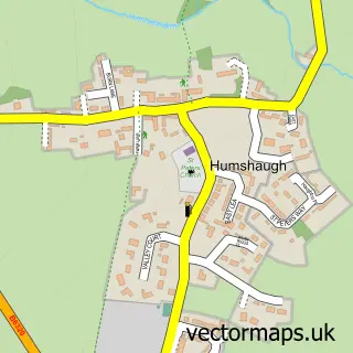 Street map sample of Humshaugh, Northumberland