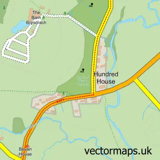 Street map sample of Hundred House, Powys